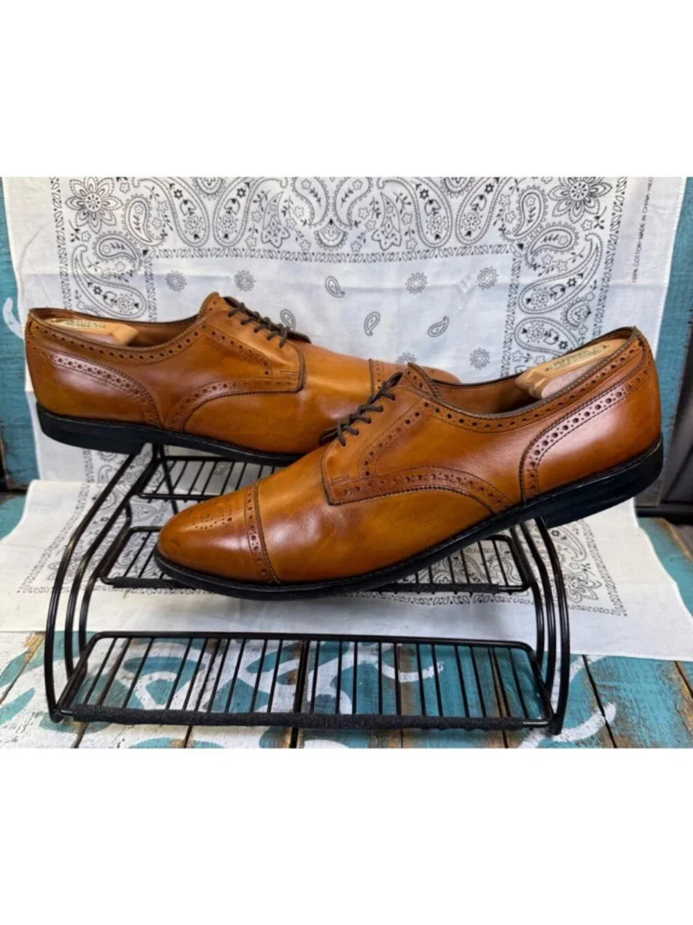 Allen Edmonds Sanford Tan Leather Brogue Oxfords Dress Shoes Size 14A